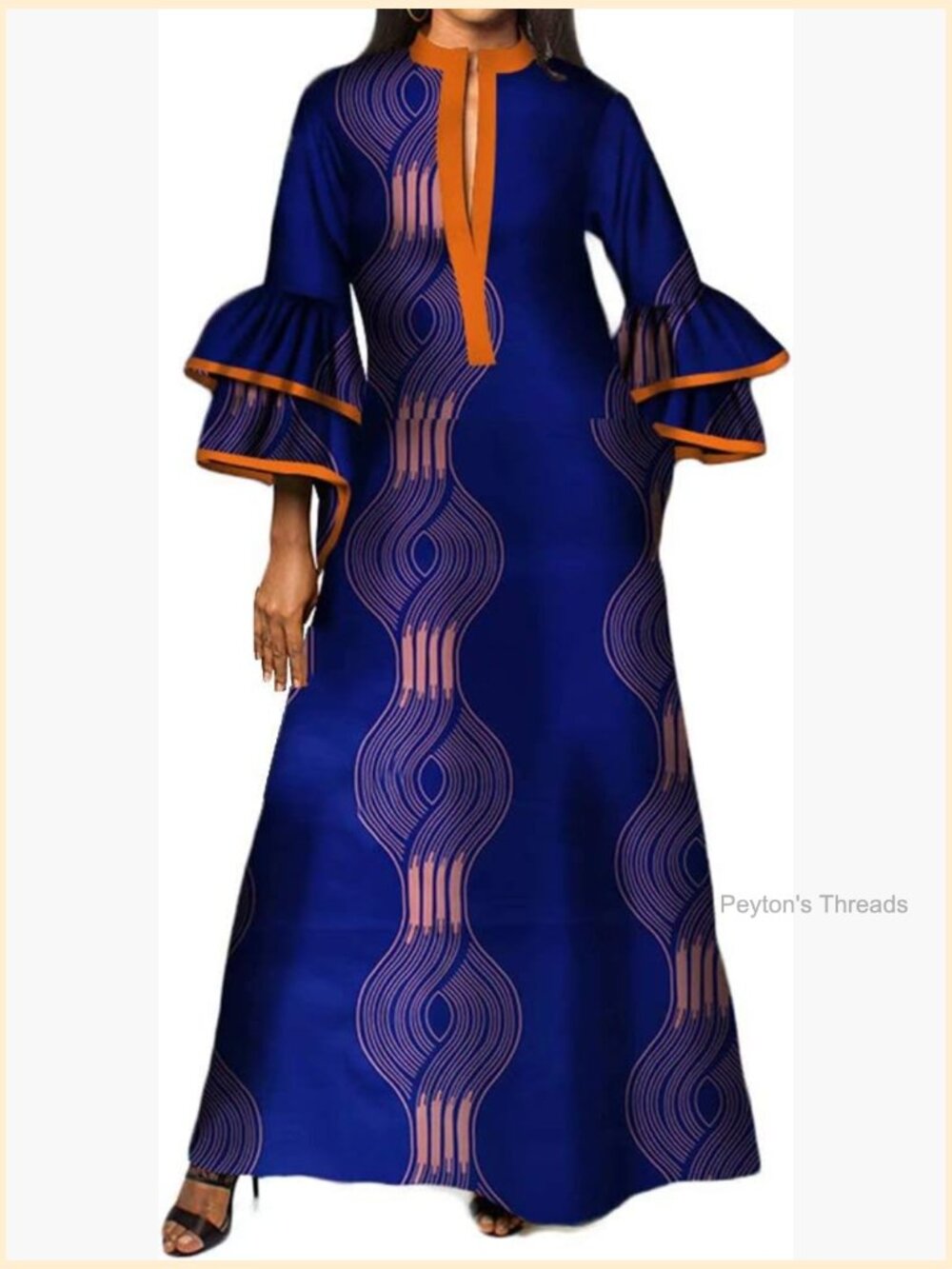 Double Layered Bell Sleeve African Maxi Dress Ankara Wedding Party Dress
